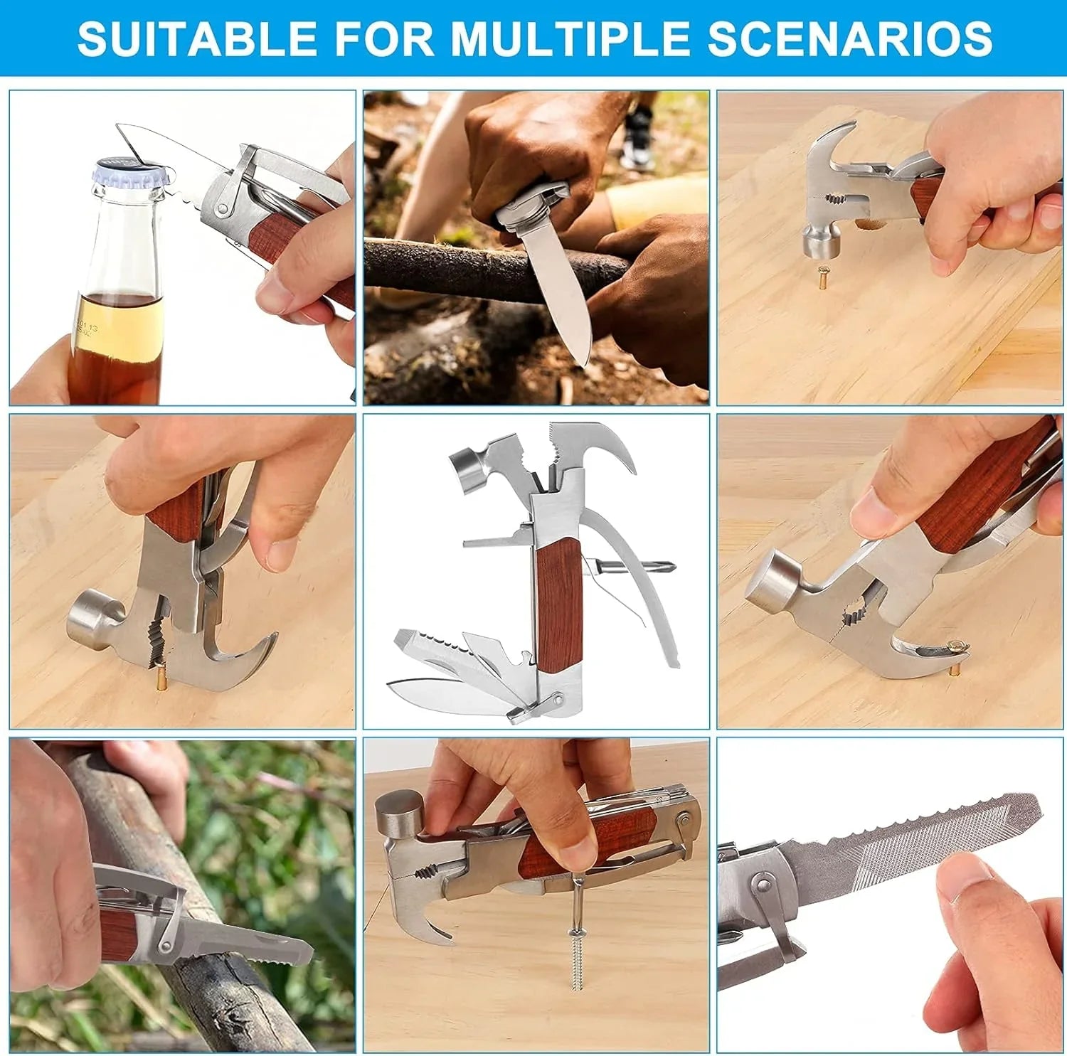 14-in-1 Stainless Steel Multitool Hammer: Ultimate Camping & Survival Gear Kit